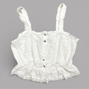 Steve Madden BB Dakota White Eyelet Crop Top Boho Peplum Lace NWT Large